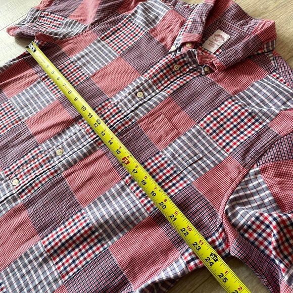 Brooks Brothers Large Red White & Blue Patchwork Short Sleeve Button Up Shirt - Picture 6 of 8